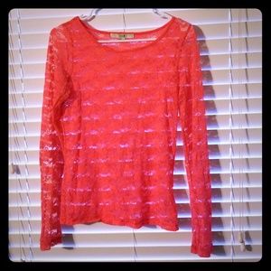 Forever 21 Bright neon pink lace long sleeve top